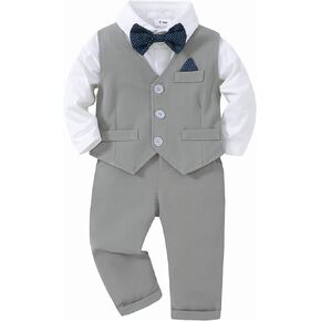 Toddler Baby Boy Gentleman Suits 4PCS Shirt+Vest+Bow Tie+Pants Baby Boy Sets for 3-24M
