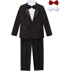 A&J DESIGN Boys' 4 - Piece Tuxedo Set - Jacket, Shirt, Pants & Three Bowties for Ages 2T to 7 Years - Stylish Formal Wear