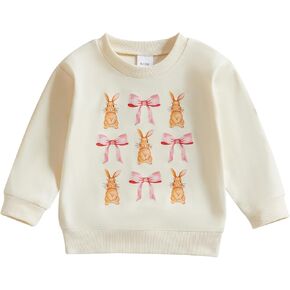 Toddler Baby Girl Easter Outfit Bow Bunny Sweatshirt Long Sleeve T-Shirt Tops Spring Fall Clothes