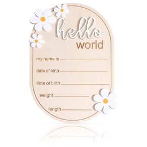 Baby Announcement Sign, 5.91x4.13 Inch Wooden Newborn Announcement Sign Hello World Newborn Sign Welcome Baby Name Sign Birth Announcement Sign for Hospital Nursery