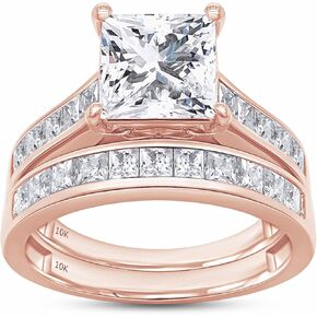 4 Carats 925 Sterling Silver 14k Gold Plated Lab Created Moissanite Diamond Bridal Set Engagement Wedding Ring Band Princess Cut for Womens, Clarity-VVS1