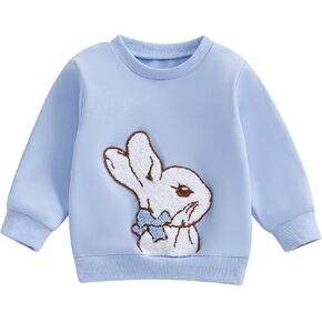 Adobabirl Baby Girl Easter Outfit Toddler Bunny Embroidery Sweatshirt Crewneck Long Sleeve Shirt Tops Cute Spring Clothes