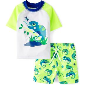 The Children's Place Boys' and Toddler 2-Piece Short Sleeve Rashguard and Swim Trunk