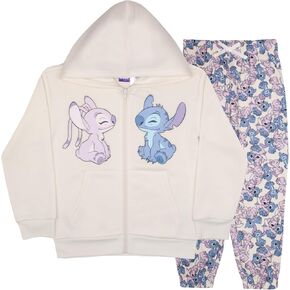 Disney Lilo & Stitch Girl's 2-Piece Fleece Set - Stitch Hooded Sweatshirt and Joggers Bundle for Kids