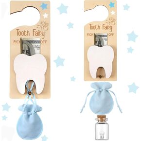3 Pcs Tooth Fairy Tooth Holder Bag Tooth Fairy Door Hanger with Money Slot Keepsake Bottle Velvet Pouch Tooth Fairy Box Encourage Gift for Lost Teeth Boy Girl Milk Teeth(Pink)