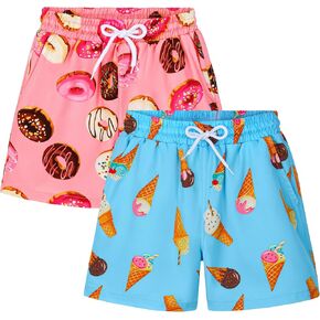 2 Pack Toddler Boys Swim Trunks UPF 50+ Swim Shorts with Mesh Liner Boy Stretch Suit Swimsuit