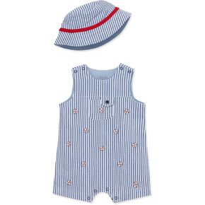 مجموعة ملابس وقبعة من قطعتين من ملابس السباحة Seersucker Sunsuit من Little Me للأولاد الصغار