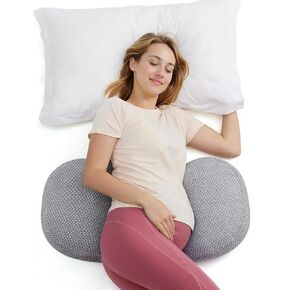 Momcozy Portable Pregnancy Pillow – W Shaped Maternity Support for Side Sleepers, Adjustable Travel Wedge Pillow for Back, Belly, and Hip Relief, Ideal for Pregnant Women, Deep Grey