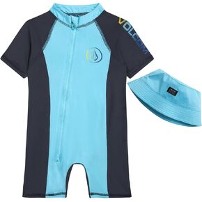 بدلة سباحة Rashguard للأولاد من Volcom Baby - عامل حماية من الشمس 50+ قطعة واحدة بدلة استحمام قصيرة الأكمام - ملابس سباحة للحماية من الشمس (12M-4T)