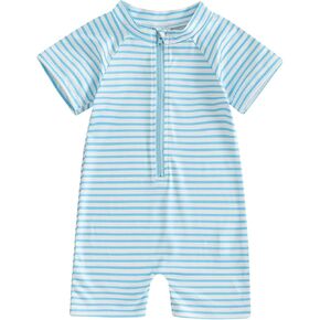 Baby Boys Swimsuit Onepiece Striped Zipper Swimwear Baby Baby Girls Bathing Suit Rash Guard Swimming Sunsuit