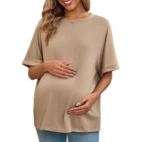 Tankaneo Womens Maternity T Shirts Oversized Short Sleeve Tunic Tops Casual Summer Loose Fit Crewneck Pregnancy Clothes