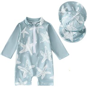 Noubeau Baby Boys' One Piece Swimsuits Toddler Swimwear with Rash Guard Infant Bathing Suit for Boys Swim Sun Hat Set