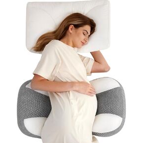 Momcozy Portable Pregnancy Pillow – W Shaped Maternity Support for Side Sleepers, Adjustable Travel Wedge Pillow for Back, Belly, and Hip Relief, Ideal for Pregnant Women, Deep Grey
