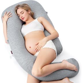 Momcozy Pregnancy Pillow for Sleeping, Dreamlign U Pro Maternity Pillow with Adjustable Leg Pillow, Removable Cover - Support for Back, Hip, Belly, Legs for Pregnant Women, 50-72 Inch Full Body Pillow
