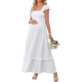 OUGES Womens 2025 الصيف فوتشوت الأمومة لبوهو Maxi مدخن طفل دش فستان كشكش ملابس الأمومة