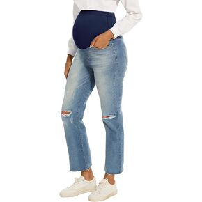 Peauty Maternity Jeans for Women Straight Leg Pregnancy Jeans Maternity Pants for Work Trousers with Pockets (Blue 10)