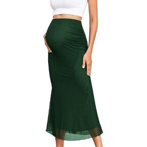 Maternity Mesh Mermaid Skirt Adjustable Waist Over The Belly Elegant Stretchy Pregnancy Maxi Skirts Spring Summer