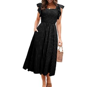Miessial Womens غير رسمية الصيف Midi فستان قصير الأكمام مضمار فساتين الكتان