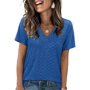 SAMPEEL Womens Summer Tops Trendy 2025 Eyelet Crossed V Neck T Shirts Loose Casual Short Sleeve Tshirts Shirts Fashion