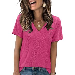 SAMPEEL Women's Eyelet Crossed V Neck Short Sleeve T-Shirt in Kuwait
