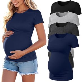 4 Pack Women's Maternity T-Shirts, Short Sleeve Yoga Casual Summer Crew Neck Pregnancy Tees Mama Tunic Tops Blouse