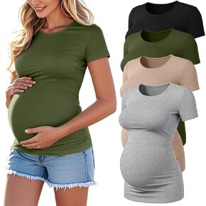 4 Pack Women's Athletic Maternity T-Shirts,Short Sleeve Yoga Gym Pregnancy Tops Casual Summer Crew Neck Tees Blouse in Kuwait