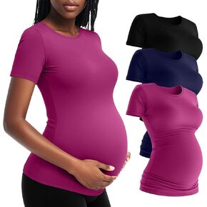 3 Pack Women's Short Sleeve Maternity T-Shirts, Yoga Summer Casual Crew Neck Pregnancy Tees Mama Tunic Tops Blouse