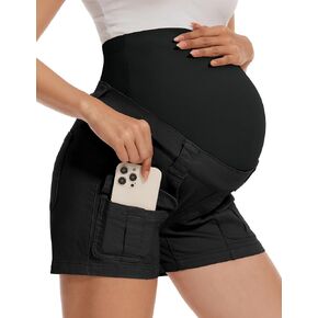 POSHGLAM Women's Maternity Cargo Shorts Over Belly Stretchy Comfy Cotton Jean Shorts with 6 Pockets