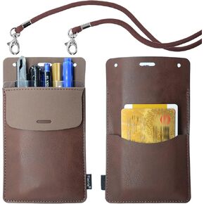 Pocket Protector, 3 Pack Leather Pen Pencil Holder Pouch Organizer for Men Pocket Shirt Lab Coat Small Tools, Designed with a Lanyard & an Extra Back Pocket, Thick PU Leather, Black