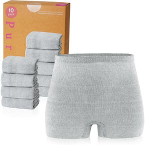 Postpartum Underwear for Women, High Waisted Disposable Boyshort Underwear for Mom Postpartum, Seamless Under Wear for Postpartum Essentials, Waist 28"-42" Stretched, 10 pc, Grey