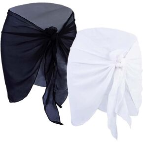 2Pcs Summer Bikini Wrap Chiffon Swimsuit Cover Up Wrap Skirt for Women Short Sarong Beach Wrap Swimwear Cover Up WFZ16