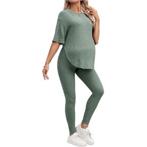 SweatyRocks Women's Maternity 2 Piece Outfits Half Sleeve and Leggings Pants Set Pregnancy Clothes