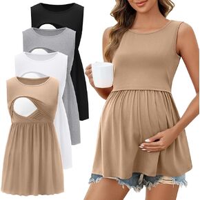 Ficerd 4 Pack Women's Maternity Nursing Tank Tops for Breastfeeding Cotton Round Neck Sleeveless Shirts Pregnancy Clothes