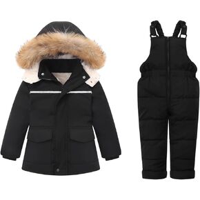 Toddler Boy Winter Hooded Snowsuit Coat Baby Girl Ski Snow Suit Pants Jacket Bib