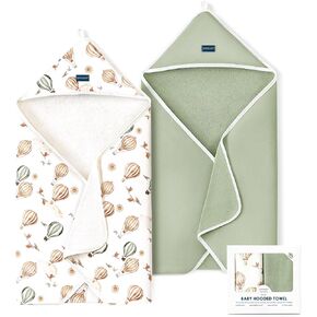 GRSSDER Baby Hooded Towel 2 Pack for Newborn, Super Soft Bath Towels with Original Design, Ultra Absorbent Knit Terry, Large Toddler Towels with Hood for Girls, Shower Gifts for Infant, 34"x 34"