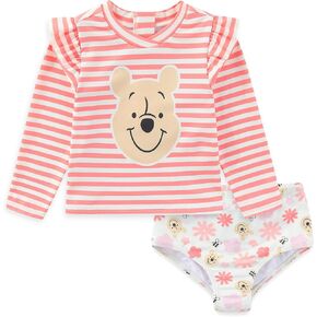 Disney Baby Girls Winnie The Pooh UPF 50+ Long Sleeve Rash Guard & Bikini Bottom Two Piece Swimsuit Set for Infants