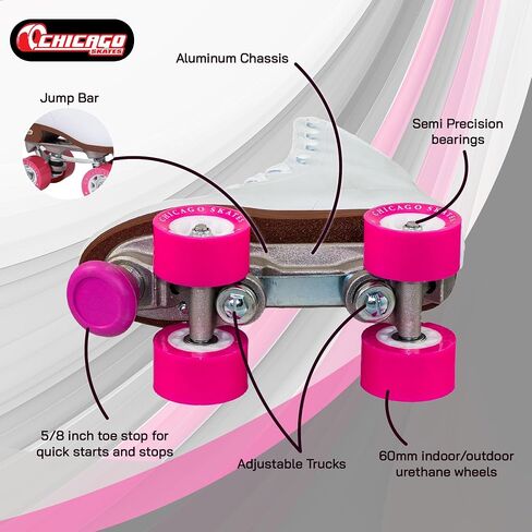 CHICAGO Skates Premium White Quad Roller Skates for Girls and Women Beginners Classic Adjustable High-Top Design for Indoor or Outdoor Skates and Roller Derby in Kuwait