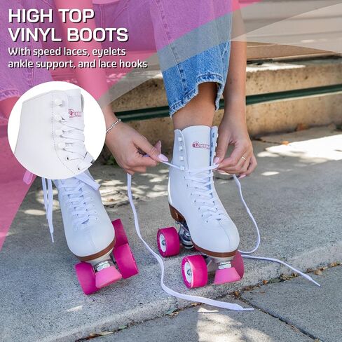 CHICAGO Skates Premium White Quad Roller Skates for Girls and Women Beginners Classic Adjustable High-Top Design for Indoor or Outdoor Skates and Roller Derby in Kuwait