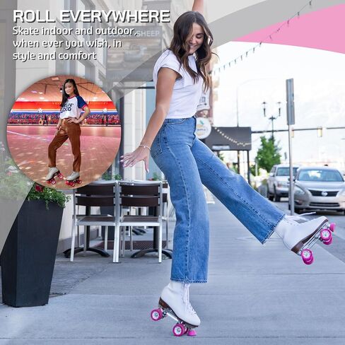 CHICAGO Skates Premium White Quad Roller Skates for Girls and Women Beginners Classic Adjustable High-Top Design for Indoor or Outdoor Skates and Roller Derby in Kuwait
