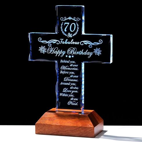 80th Birthday Cross Gifts for Women Men, Standing Glass Cross with LED Wooden Base for Grandma 80 Year Old, Birthday Religious Presents for Mom Dad, 80th Fabulous Birthday Gifts Ideas in Saudi Arabia