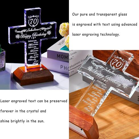 80th Birthday Cross Gifts for Women Men, Standing Glass Cross with LED Wooden Base for Grandma 80 Year Old, Birthday Religious Presents for Mom Dad, 80th Fabulous Birthday Gifts Ideas in Saudi Arabia
