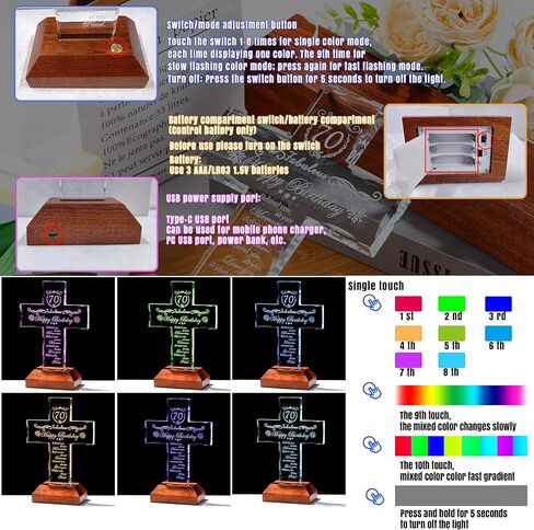 80th Birthday Cross Gifts for Women Men, Standing Glass Cross with LED Wooden Base for Grandma 80 Year Old, Birthday Religious Presents for Mom Dad, 80th Fabulous Birthday Gifts Ideas in Saudi Arabia