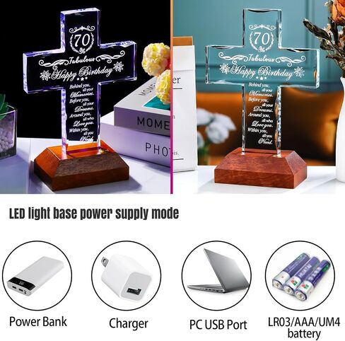 80th Birthday Cross Gifts for Women Men, Standing Glass Cross with LED Wooden Base for Grandma 80 Year Old, Birthday Religious Presents for Mom Dad, 80th Fabulous Birthday Gifts Ideas in Saudi Arabia
