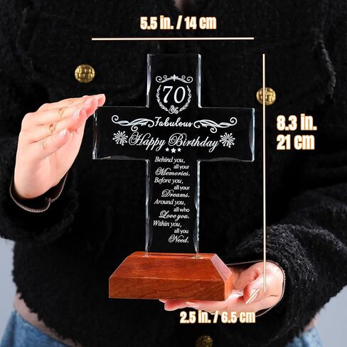 80th Birthday Cross Gifts for Women Men, Standing Glass Cross with LED Wooden Base for Grandma 80 Year Old, Birthday Religious Presents for Mom Dad, 80th Fabulous Birthday Gifts Ideas in Saudi Arabia