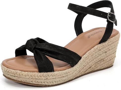 Luoika Women's Wide Width Wedge Sandals, Ankle Strap Open Toe Platform Espadrille Wedge Pump Heel Women's Sandals Concise Casual Summer Shoes. in Saudi Arabia