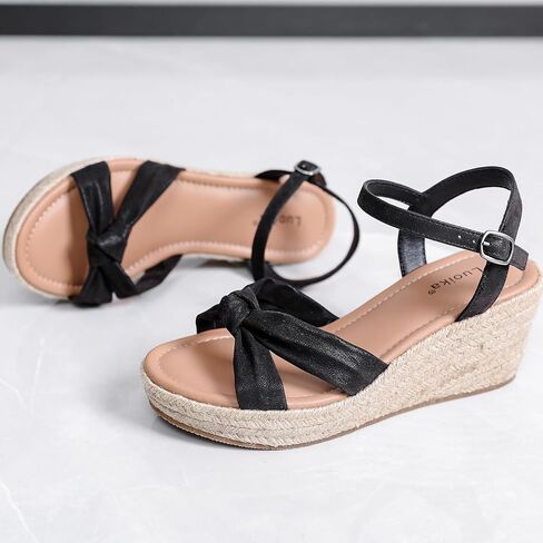 Luoika Women's Wide Width Wedge Sandals, Ankle Strap Open Toe Platform Espadrille Wedge Pump Heel Women's Sandals Concise Casual Summer Shoes. in Saudi Arabia