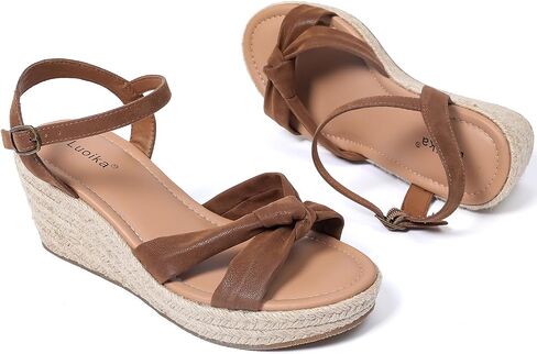 Luoika Women's Wide Width Ankle Strap Wedge Sandals | Wide Width, Adjustable Ankle Strap, Memory Foam, Espadrille Wedge Heel, Concise Casual, Dress, Daily Wear Summer in Saudi Arabia