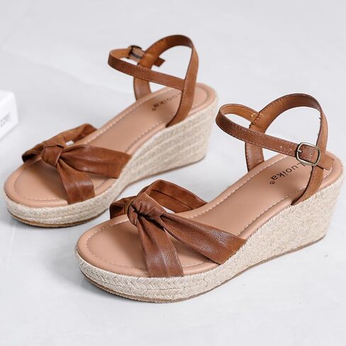Luoika Women's Wide Width Ankle Strap Wedge Sandals | Wide Width, Adjustable Ankle Strap, Memory Foam, Espadrille Wedge Heel, Concise Casual, Dress, Daily Wear Summer in Saudi Arabia