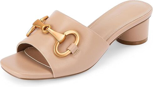 Coutgo Womens Heeled Slides Sandals Square Open Toe Slip on Comfortable Kitten Block Low Heel Metal Chain Dressy Shoes in Saudi Arabia