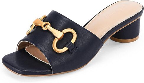 Coutgo Womens Heeled Slides Sandals Square Open Toe Slip on Comfortable Kitten Block Low Heel Metal Chain Dressy Shoes in Saudi Arabia
